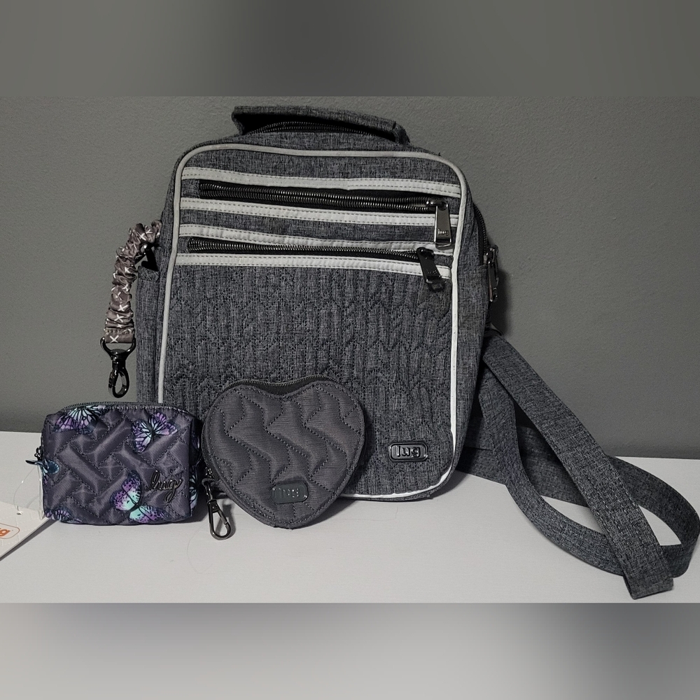 Lug Charcoal Boxcar Quilted Crossbody Bag w/ Pill Case & Coin Pouch